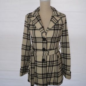 Joujou Black and Cream Colored Plaid Pea Coat.